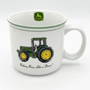John Deere White Ceramic Lid with Green and Yellow Logo